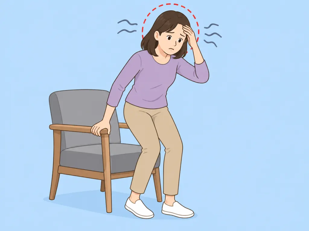 Illustration of a person feeling dizzy and lightheaded while standing up.