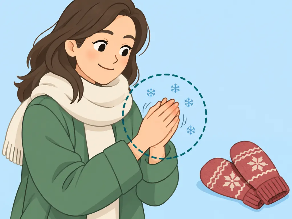 Illustration of a person warming their cold hands.