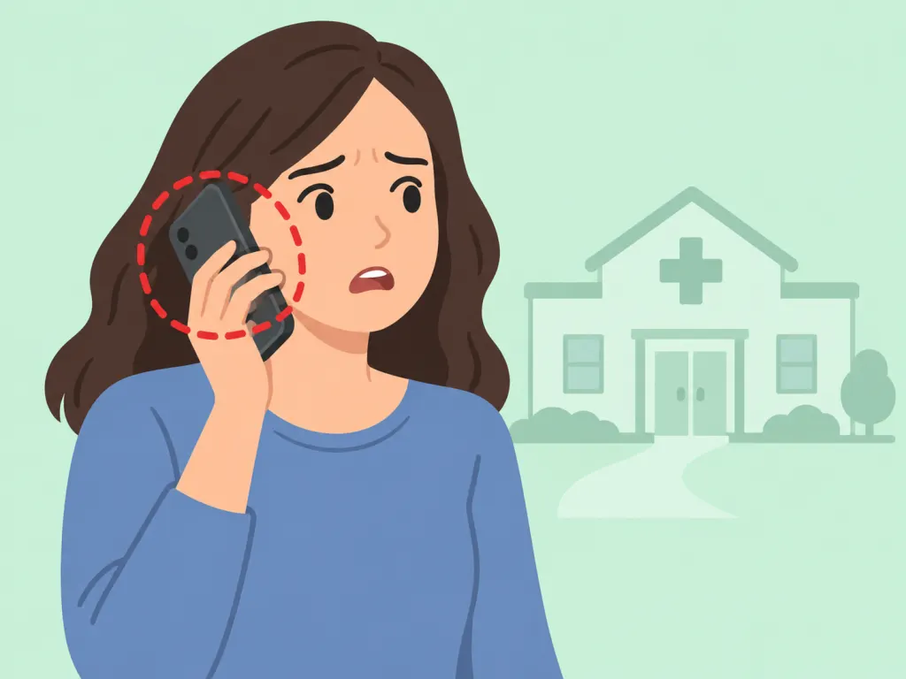 Illustration of a person calling for medical advice about a warning sign.