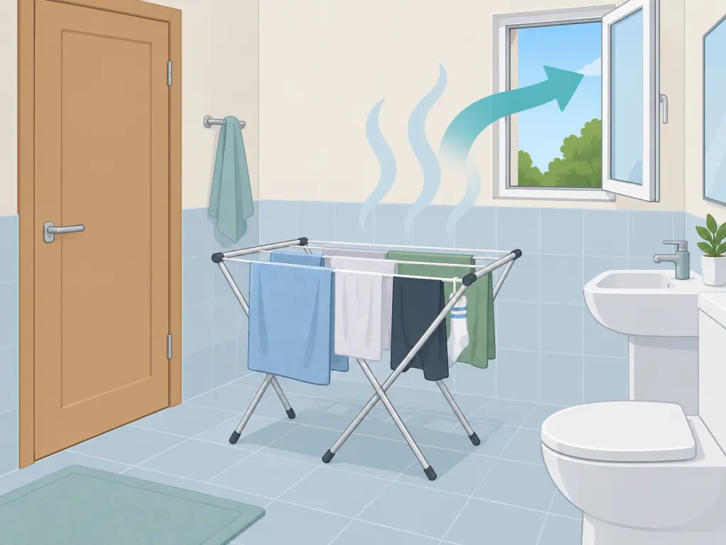 Laundry drying in one ventilated room with the door closed and window open.