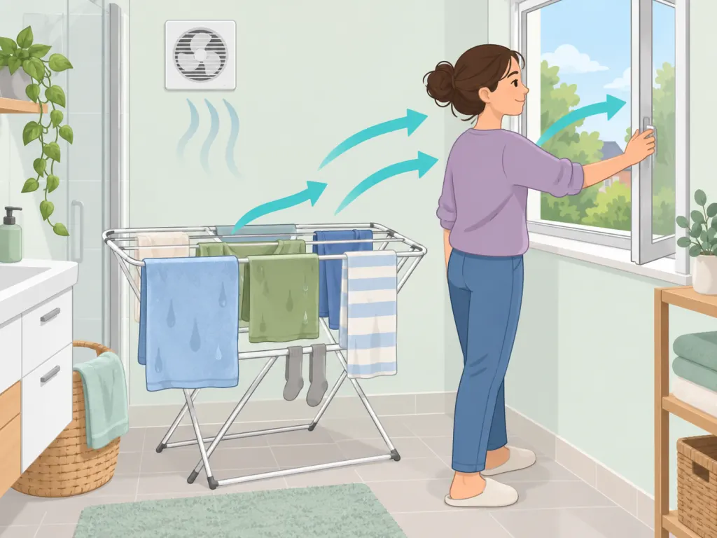 Ventilating moisture outside while indoor laundry dries.