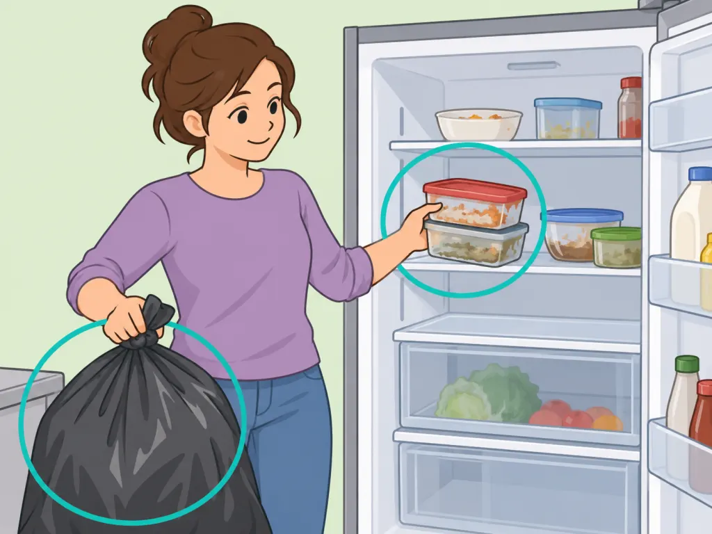 Person removing trash and old food that can cause kitchen odors.