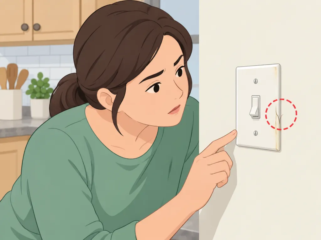 Person checking a light switch plate for damage before cleaning.