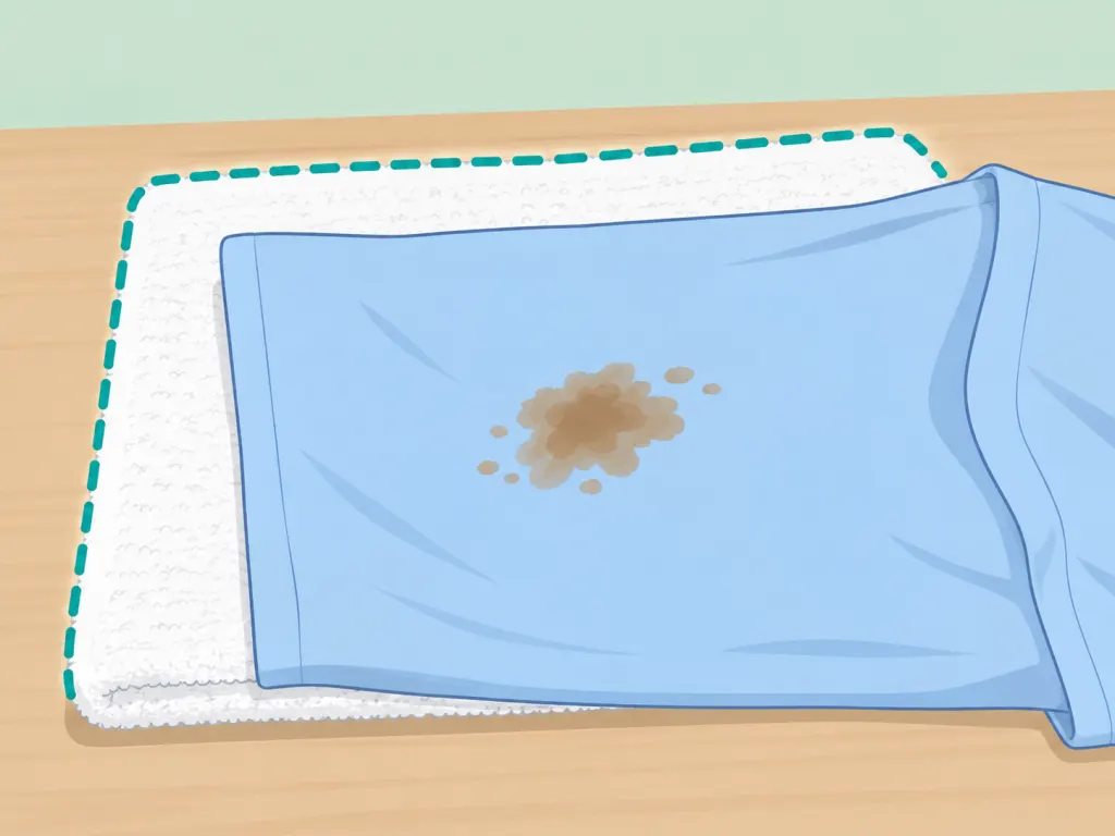 A towel placed behind a grease-stained section of fabric.