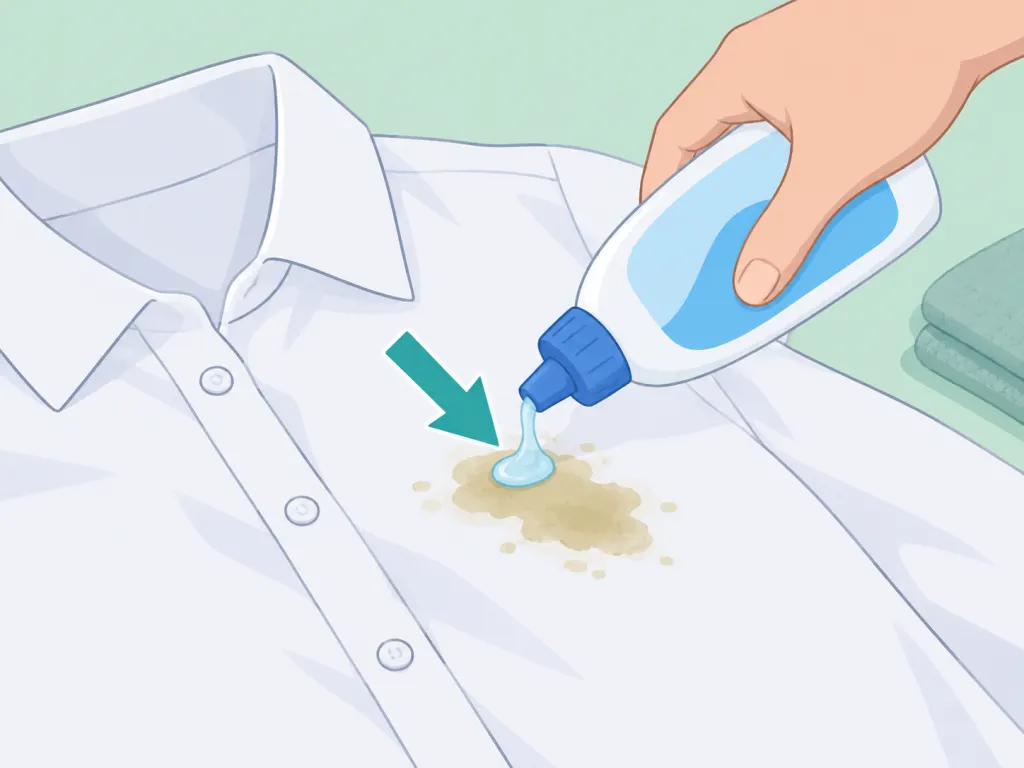 Liquid prewash cleaner applied to a grease stain on clothing.