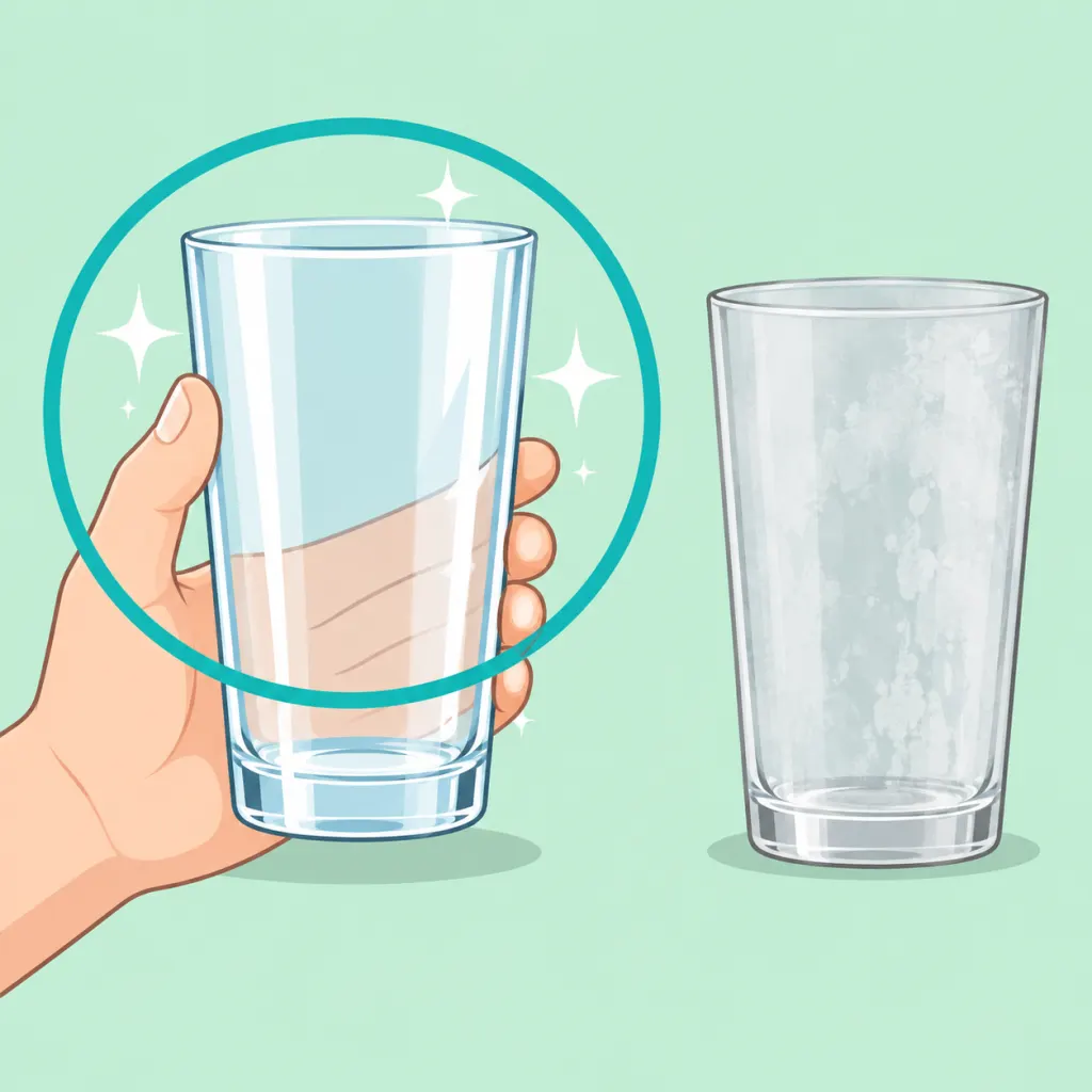 Illustration of a clean clear drinking glass beside a cloudy glass.