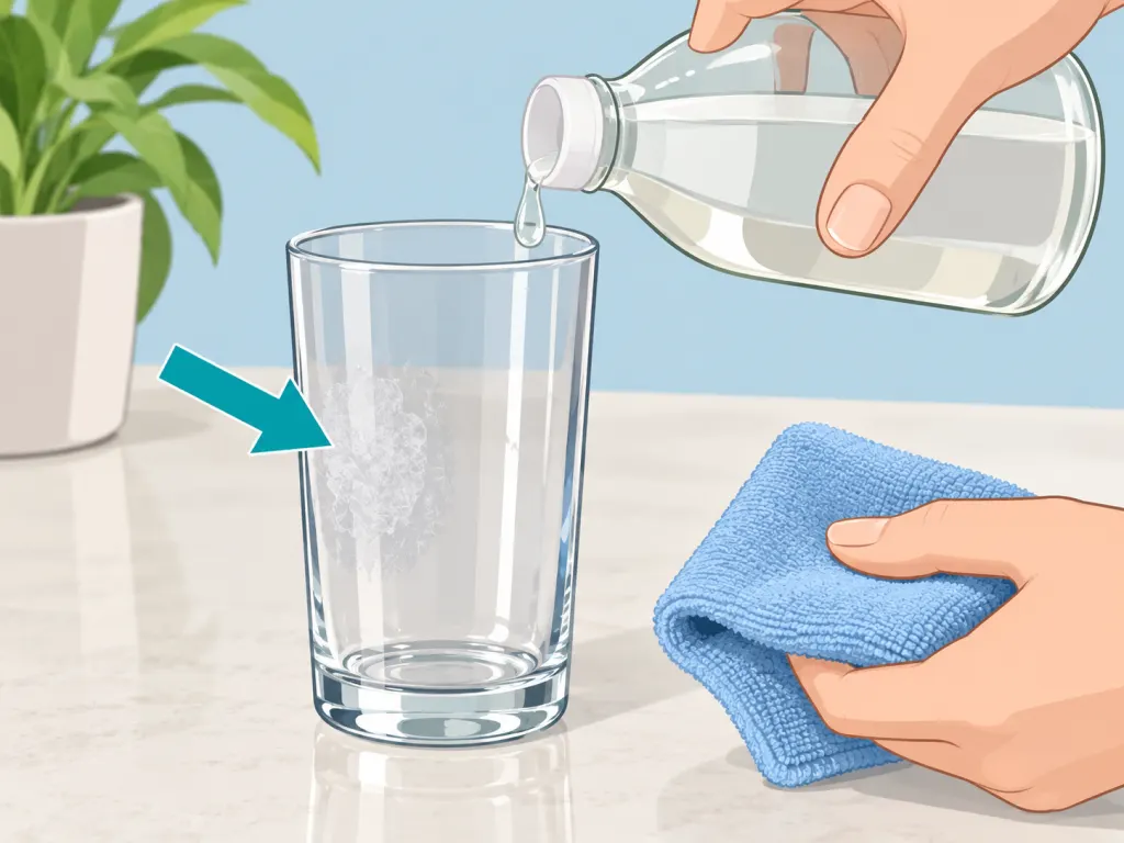 Testing a cloudy spot on a glass with vinegar.