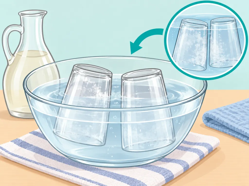 Cloudy glasses soaking in diluted white vinegar.