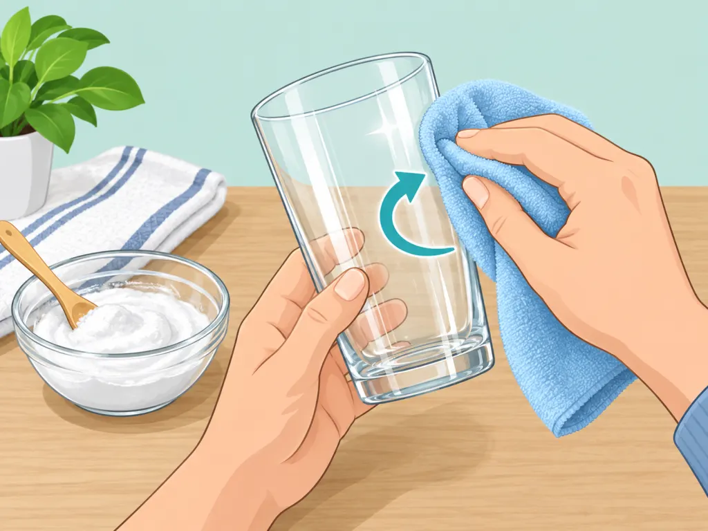 Polishing stubborn white film from a glass with a soft cloth.