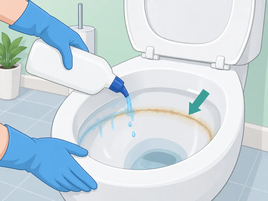 Applying a labeled toilet-bowl cleaner to a stubborn stain.