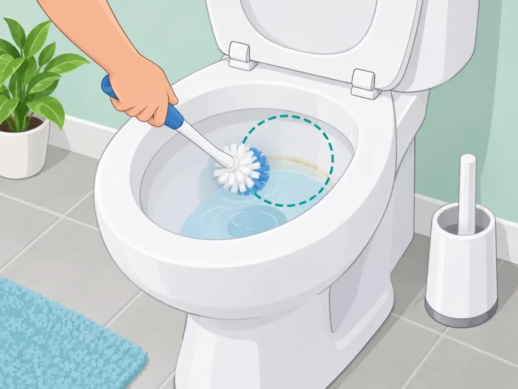 Brushing a toilet bowl regularly to slow stain buildup.