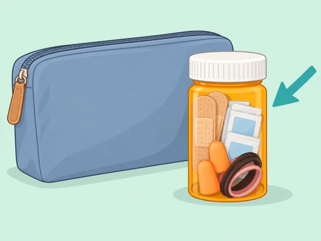 A small first-aid and comfort kit packed inside a reused pill bottle.