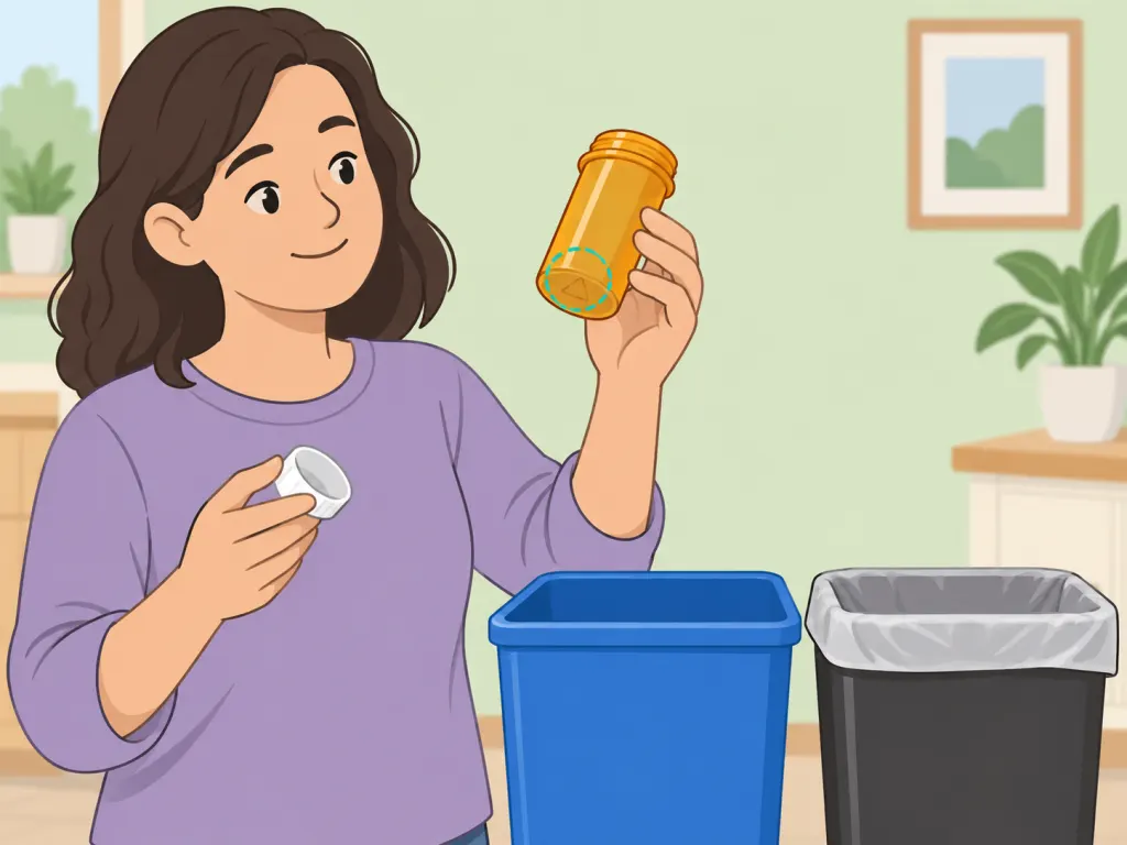 A person checking whether an empty pill bottle can be recycled locally.