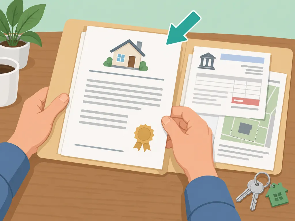 Hands reviewing property documents and keys before responding.
