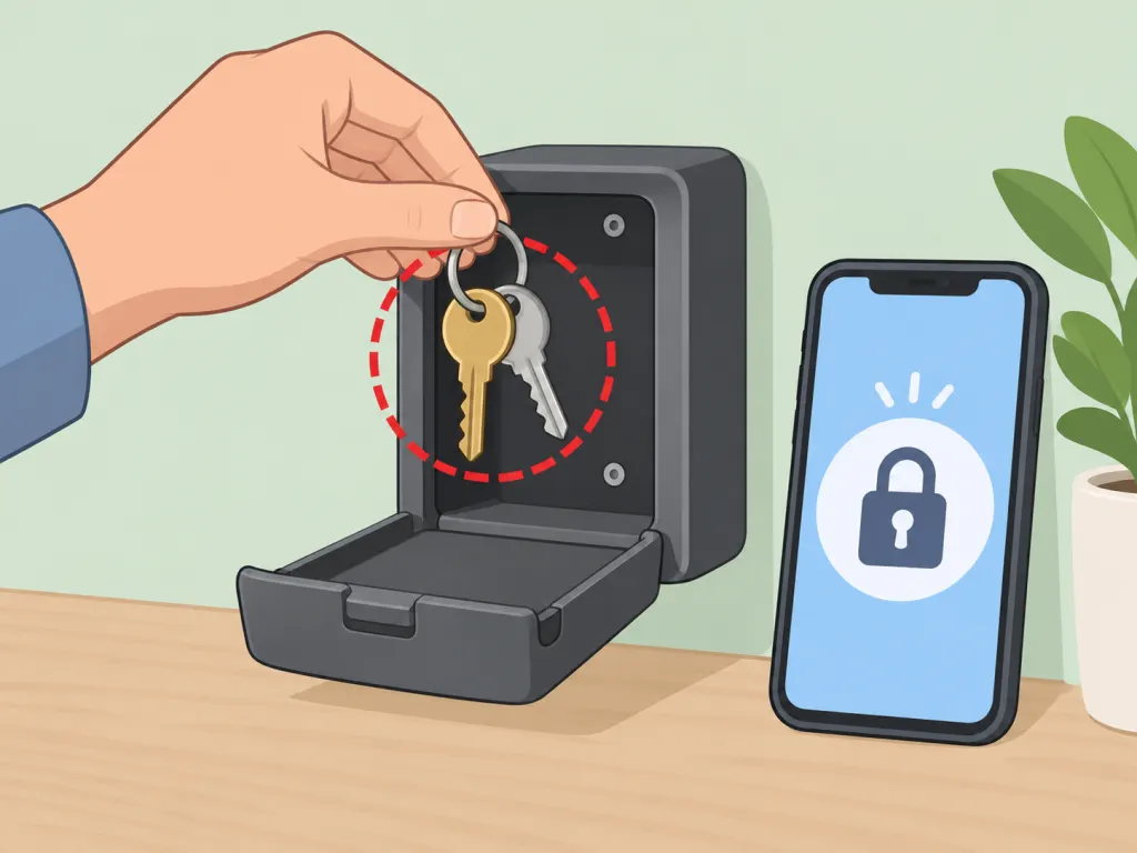 Person securing keys and access to a vacation home.