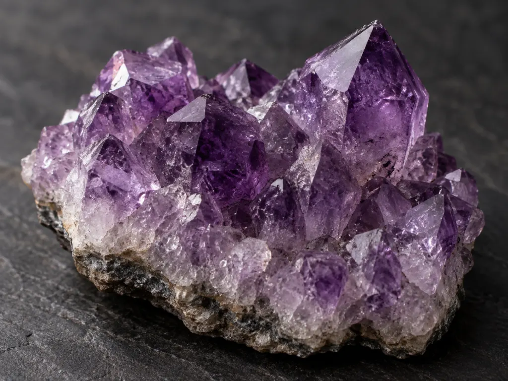 Close-up of a raw amethyst crystal cluster showing its natural purple crystalline structure