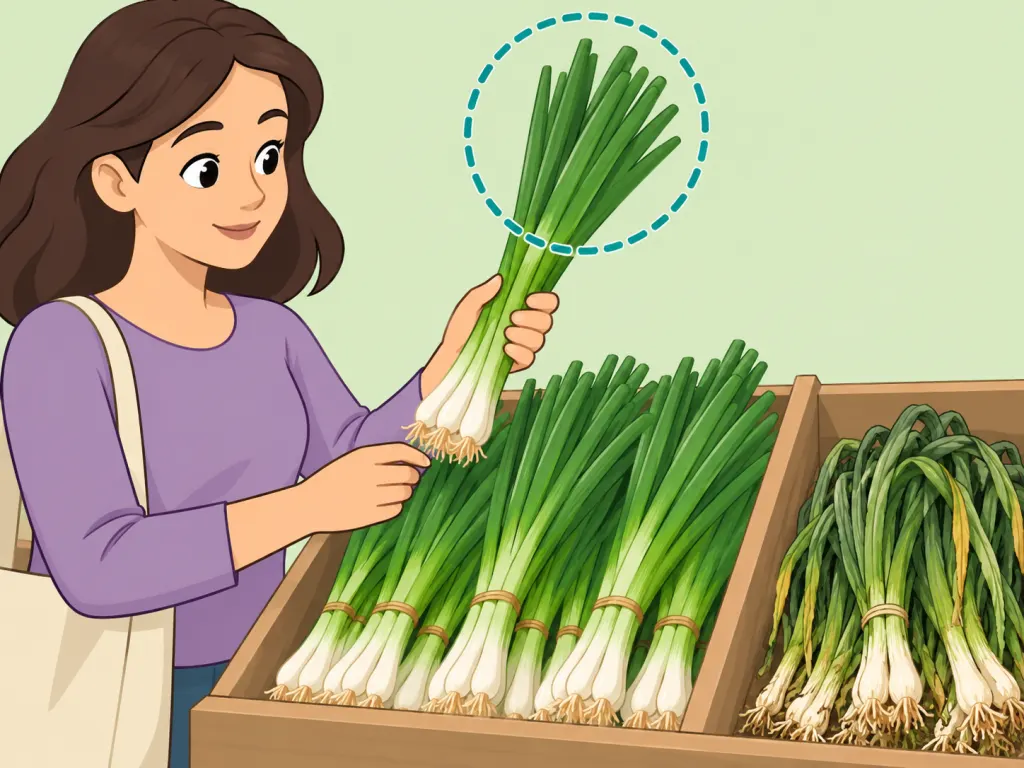 Shopper choosing fresh, undamaged green onions.