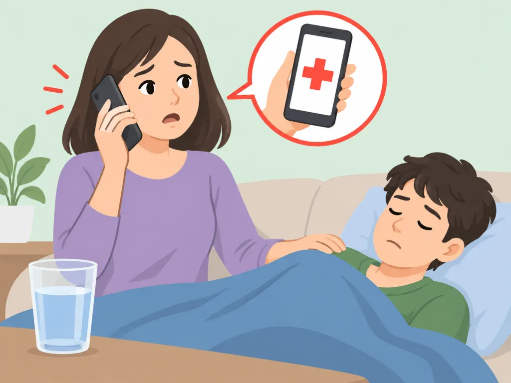 Person calling a doctor after severe food poisoning symptoms.