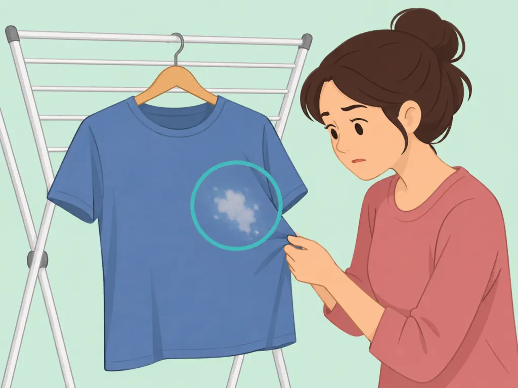 Person inspecting a bleach-damaged shirt after air-drying.
