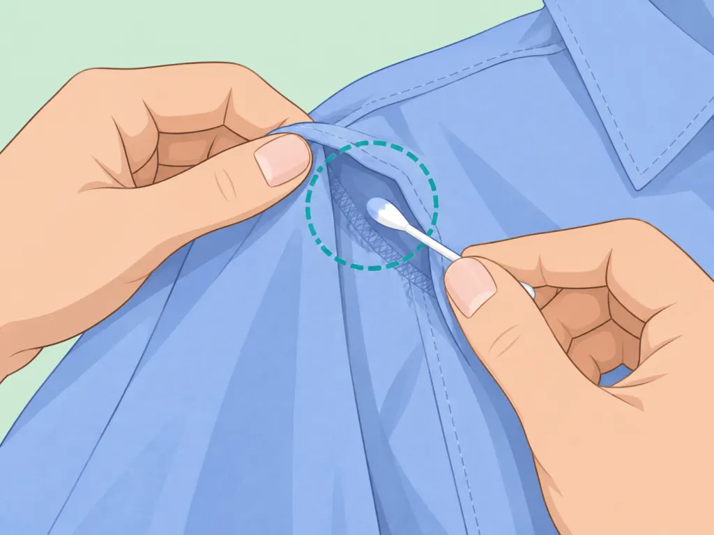 Person testing fabric repair color on a hidden seam.