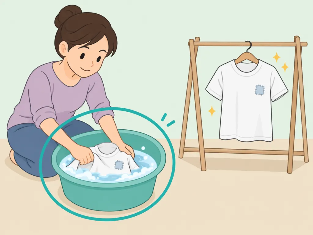 Repaired garment being washed separately after the fix has set.