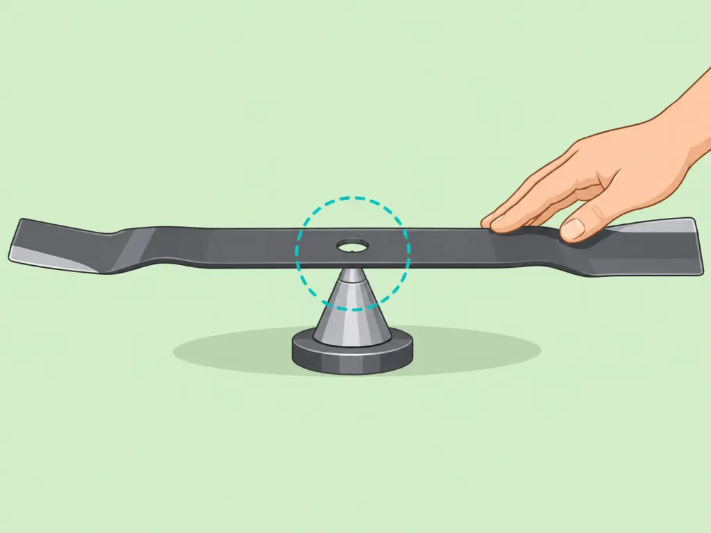 Checking the balance of a sharpened mower blade.