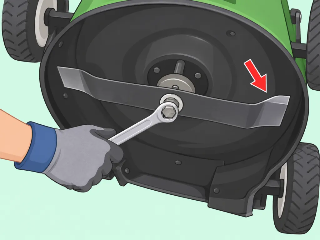 Reinstalling a sharpened lawn mower blade in the correct direction.