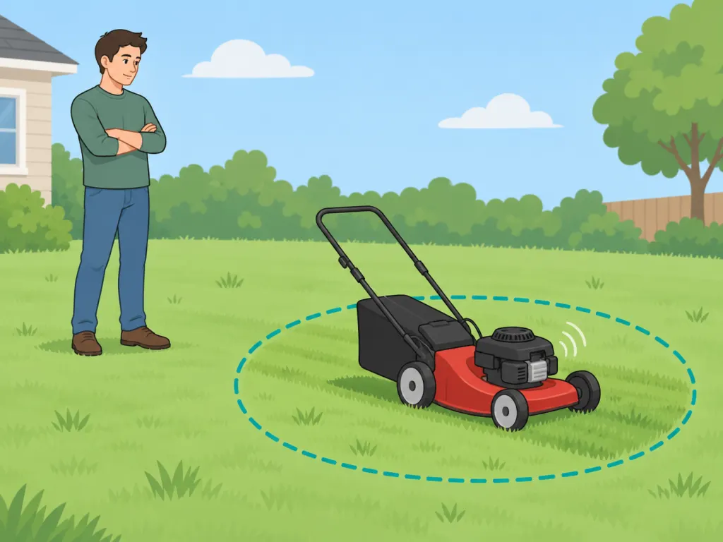 Testing the mower after sharpening the blade.