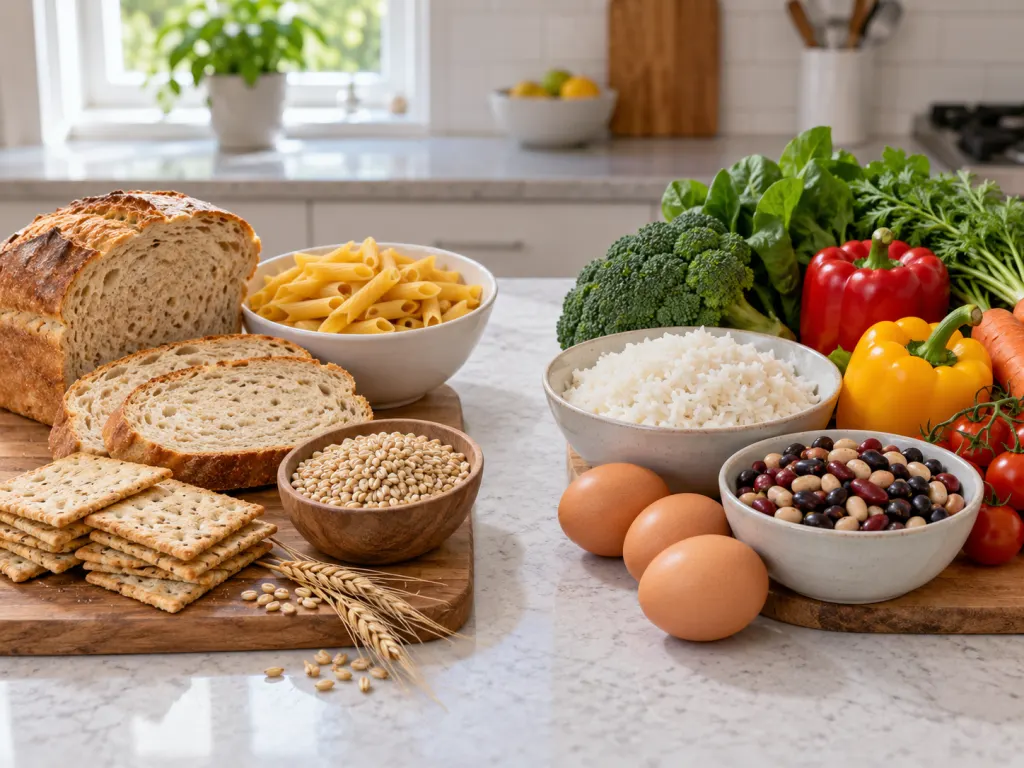 Common gluten-containing foods displayed separately from naturally gluten-free foods.