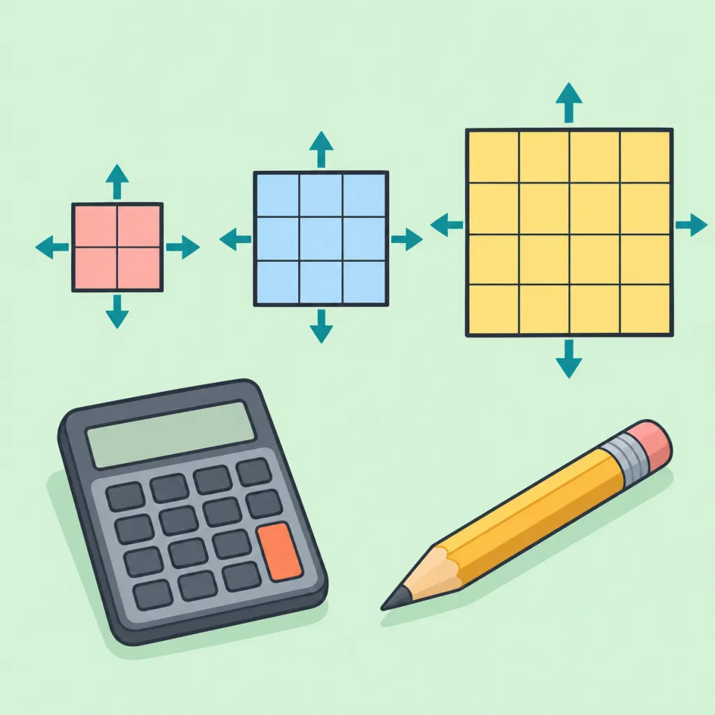 Illustration of square area tiles being converted into perimeter measurements.