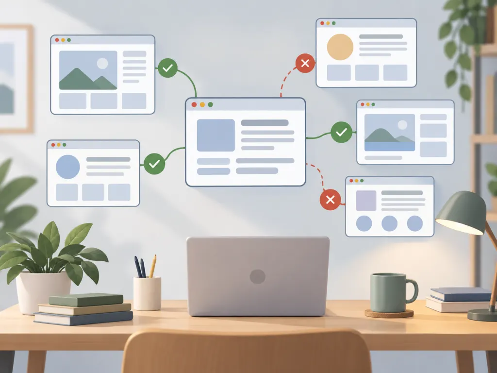 An illustration of multiple browser windows being compared to check an online claim.