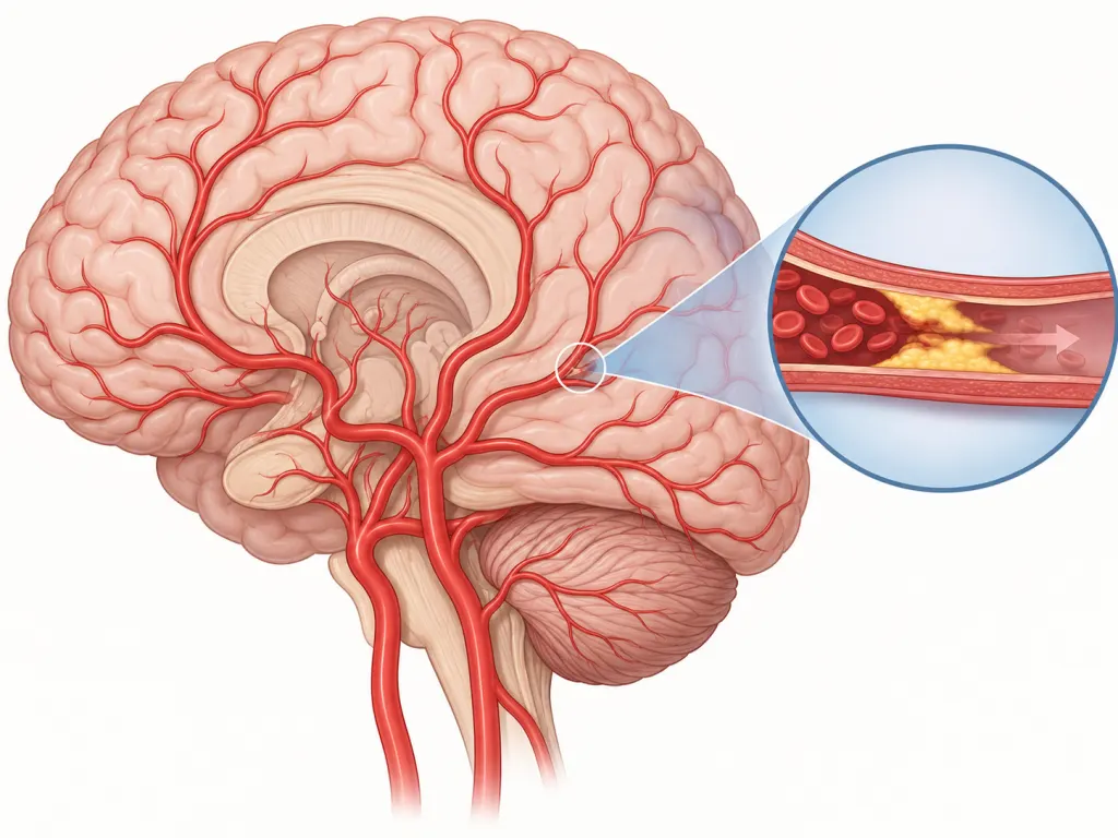 Simplified illustration of brain blood flow used to explain how stroke can happen.