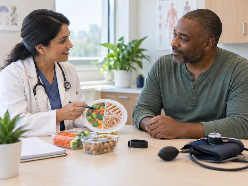A clinician and patient review practical stroke risk factors during a routine visit.