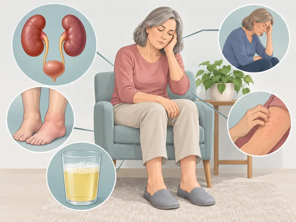 Illustration of subtle body changes that may prompt kidney testing.
