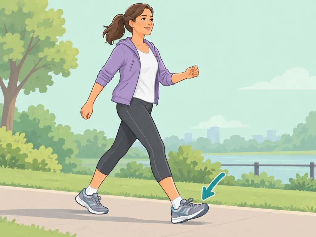 Person walking briskly outdoors for daily exercise.