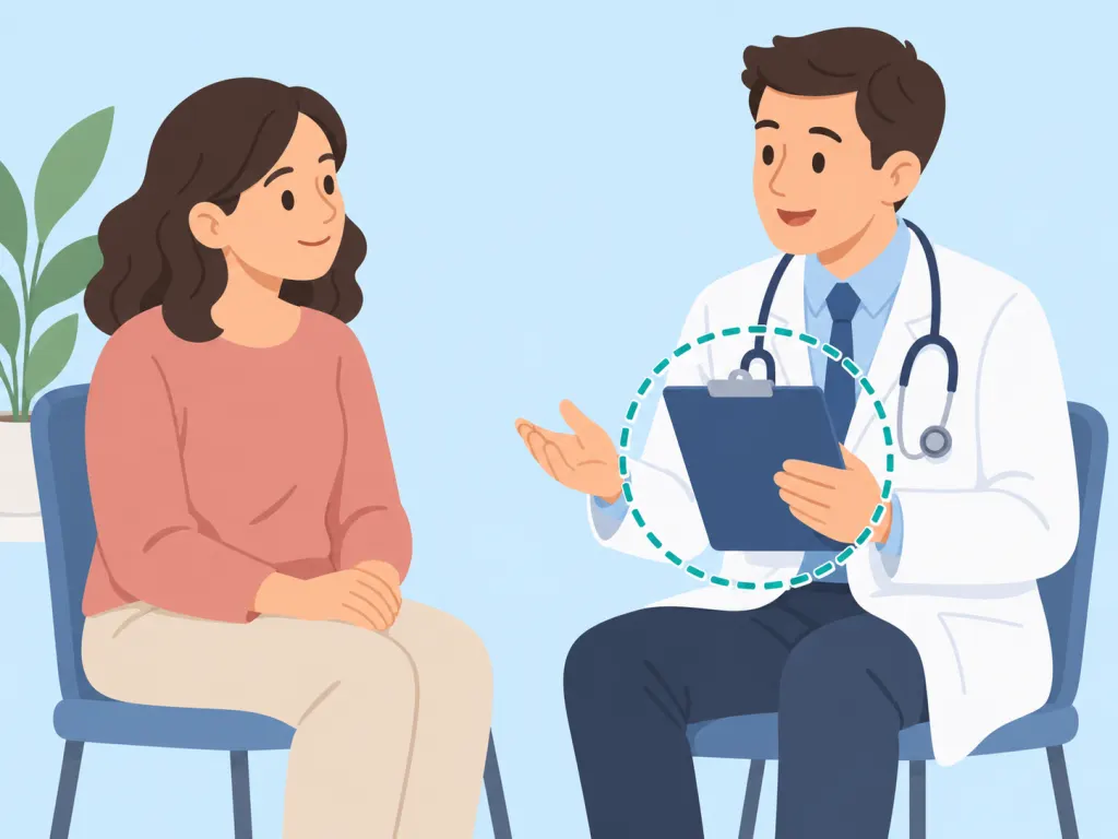 Person talking with a doctor about ongoing digestive concerns.