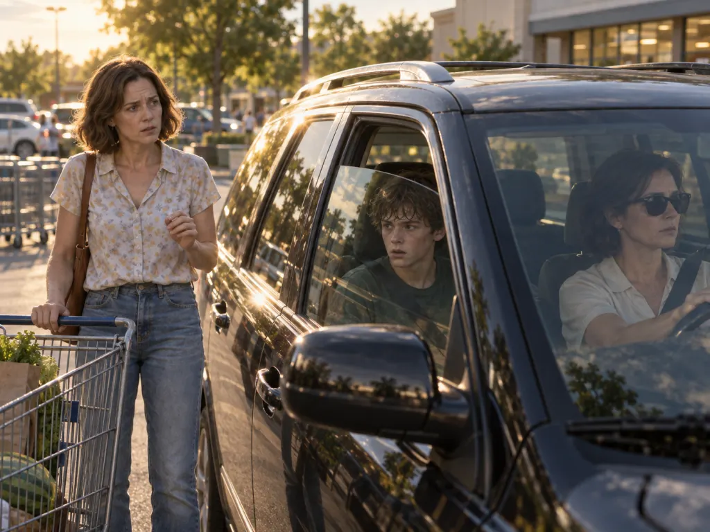Claire recognizes Chase in a black SUV outside the grocery store.