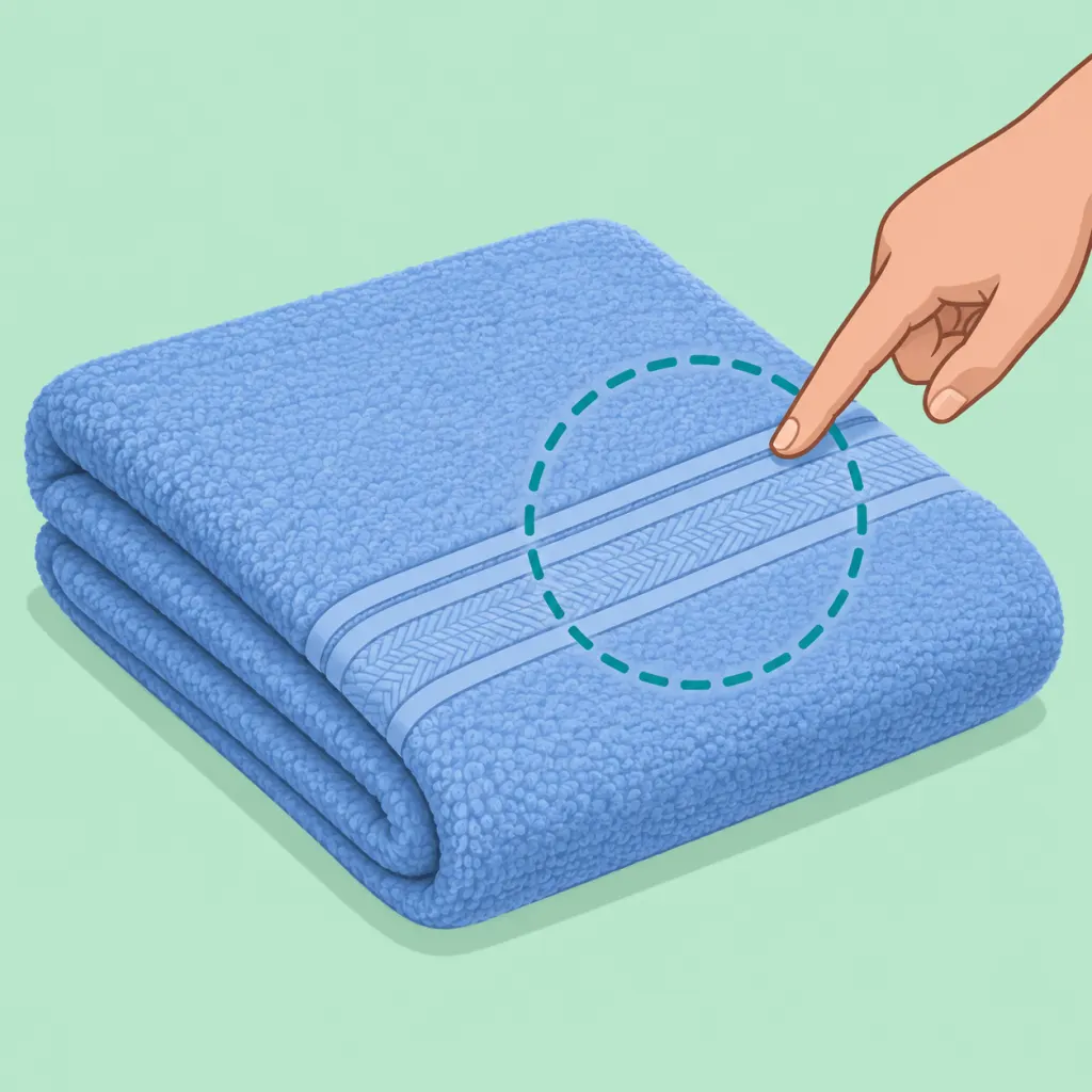 Illustration of a folded bath towel with a highlighted striped border.