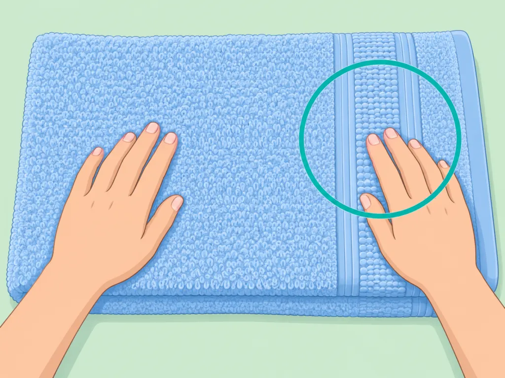 Hands compare the texture of a towel stripe with the terry area.