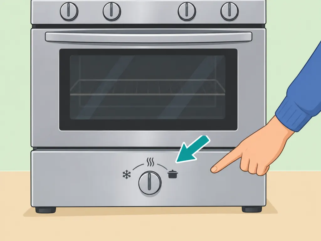 Person checking the markings and controls near the lower stove drawer.