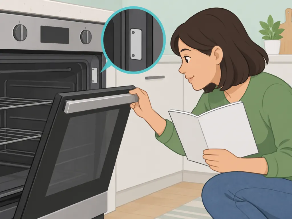 Person finding the stove model tag before checking the manual.