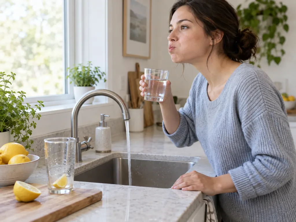 A person rinses with plain water after drinking lemon water.
