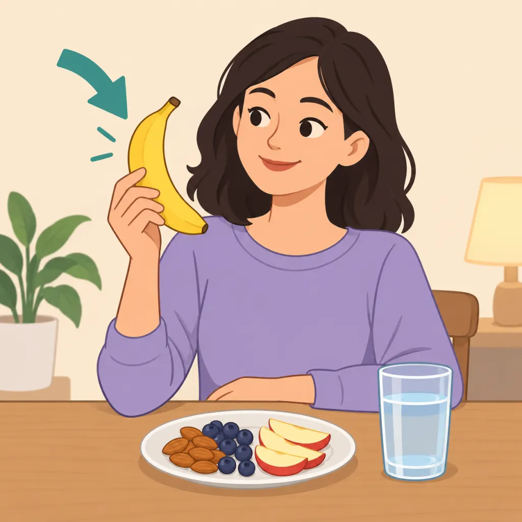 Person holding a banana as a simple evening snack.