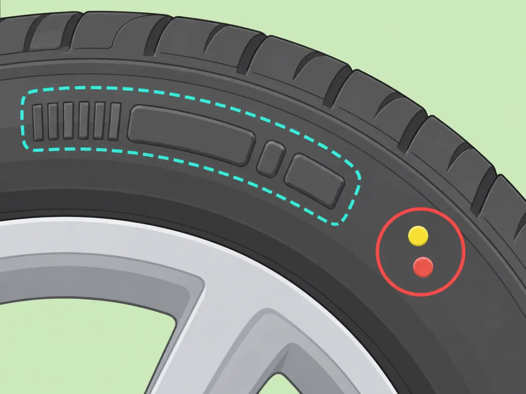Close-up showing temporary paint dots separate from permanent molded tire markings.