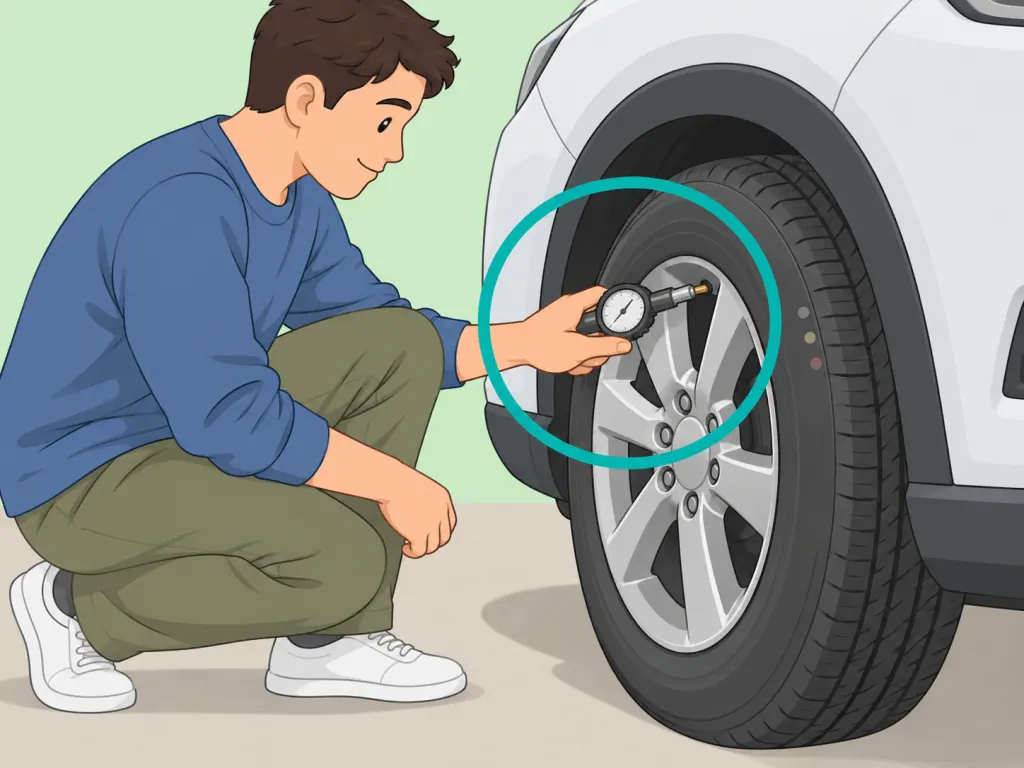 Person checking tire pressure and condition after the tire is installed.