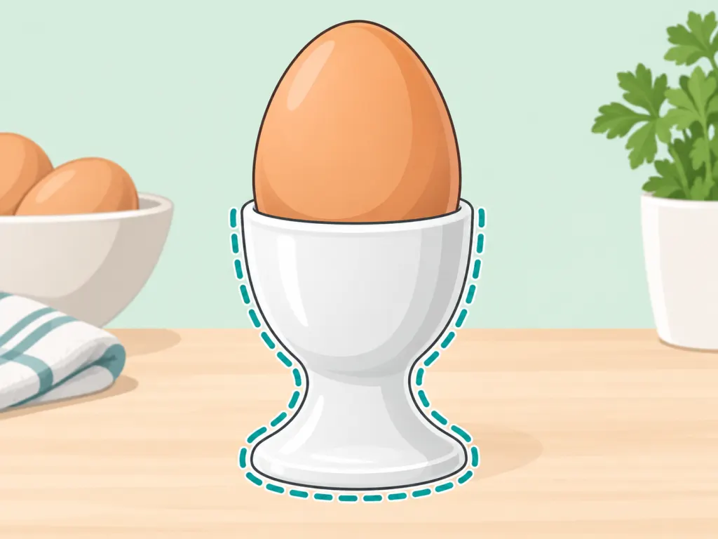 A cooked egg set upright in a stable egg cup.