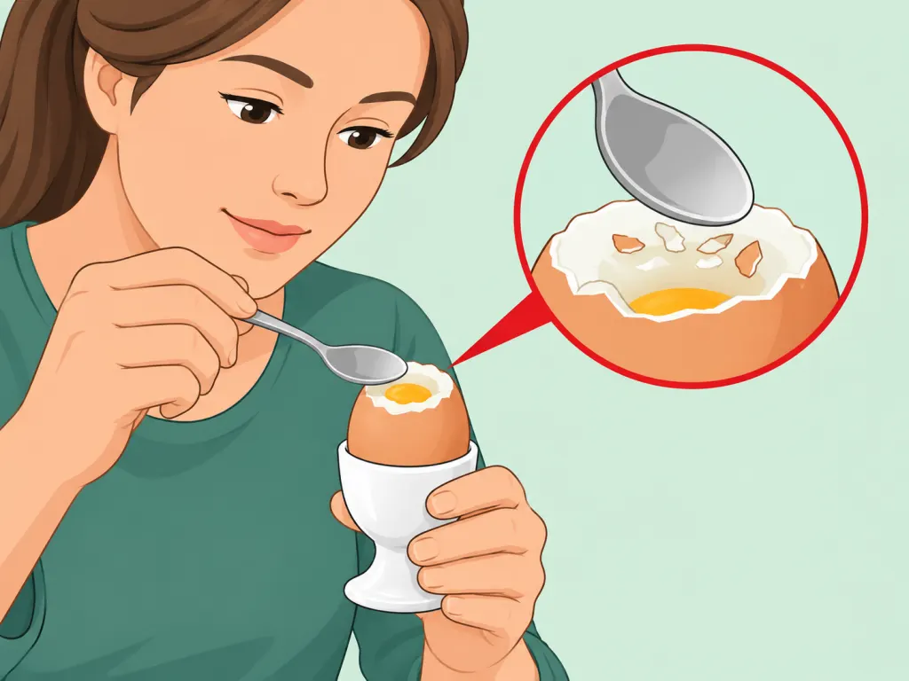 A person checking an opened egg for shell fragments.
