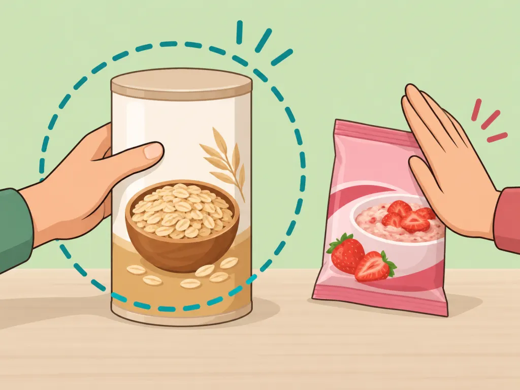 A hand choosing plain oats instead of a flavored packet.