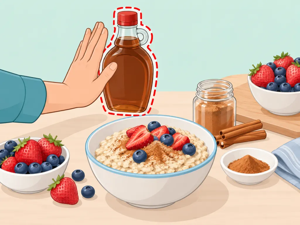 A person limits sweet toppings while choosing berries and cinnamon.