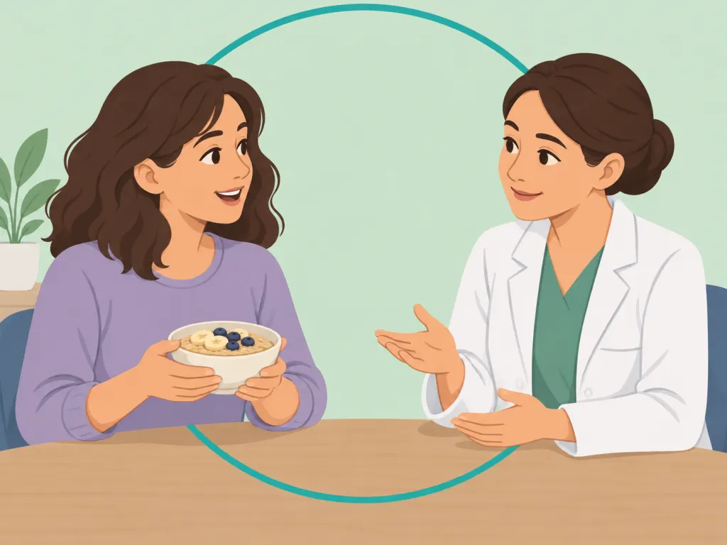 A person discusses personal nutrition goals with a health professional.